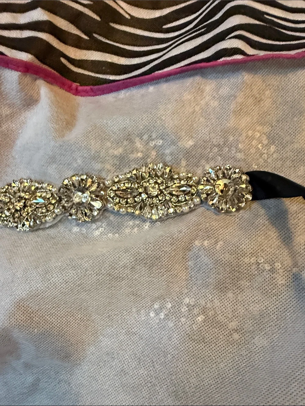 Crystal-Embellished Silver Sash